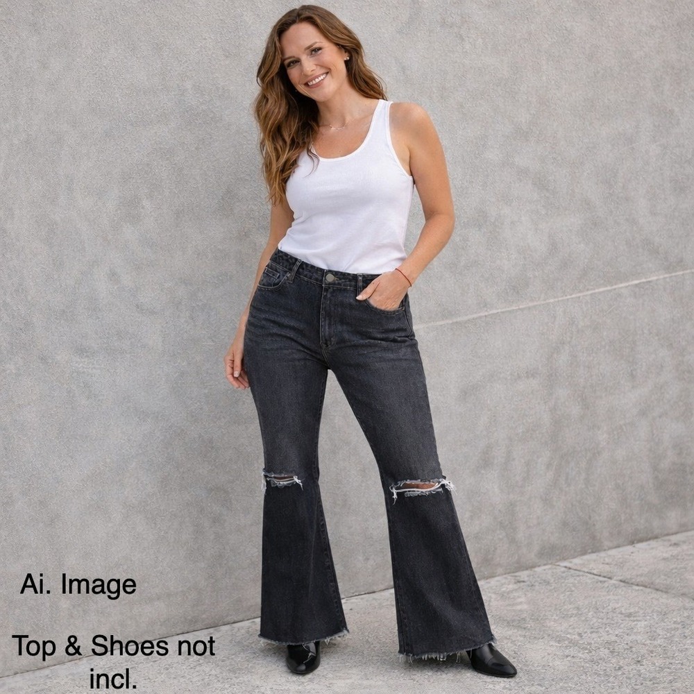 Hudson Jodie High-Rise Flare Distressed Jeans Faded Noir Sz 34 NWT Grunge Rocker